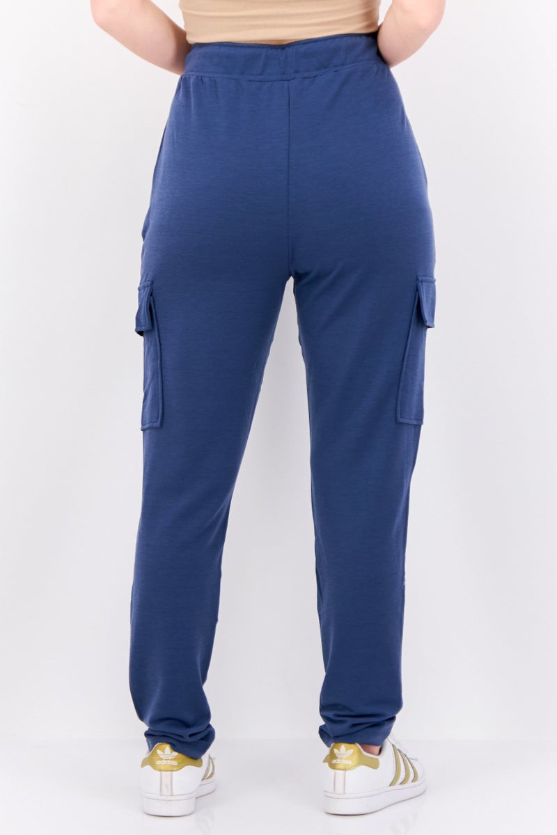 Cable & Gauge Women Regular Fit Solid Cargo Pants, Sea Blue - Image 2