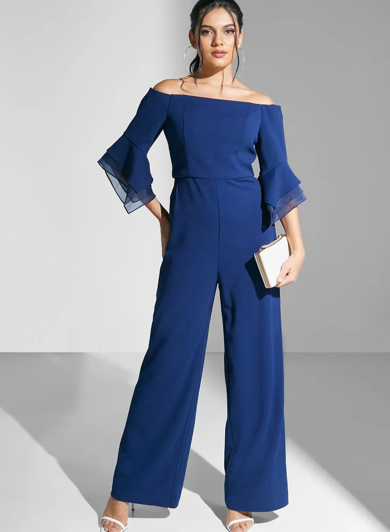 Adrianna Papell Bardot Flute Sleeve Jumpsuit