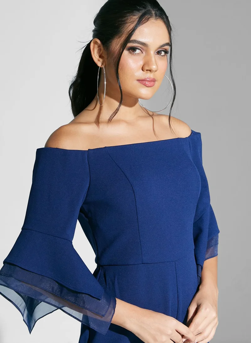 Adrianna Papell Bardot Flute Sleeve Jumpsuit