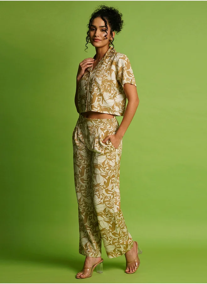 globus Globus Women Abstract Printed Crop Shirt and Trousers Co-Ords