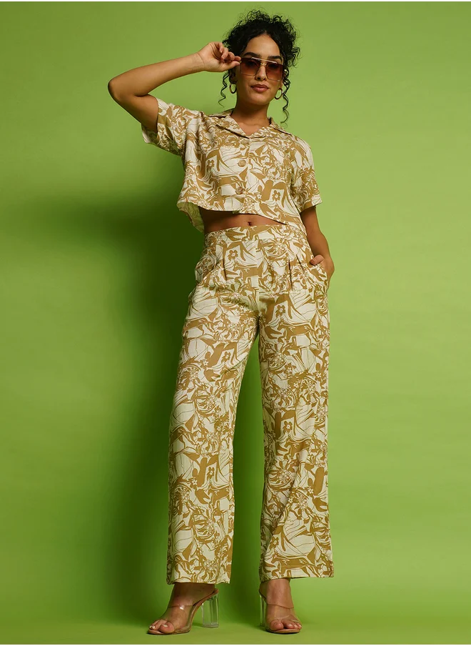 globus Globus Women Abstract Printed Crop Shirt and Trousers Co-Ords