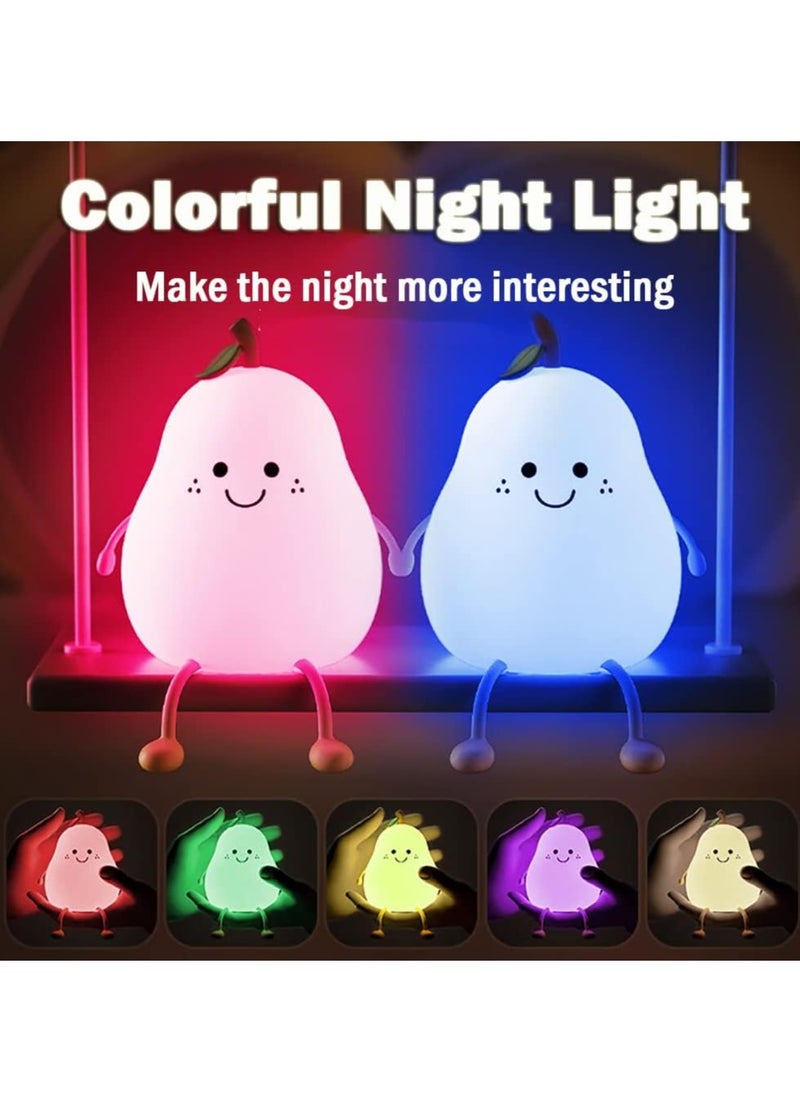 ARNOTEC Pear- Shape Silicone Night Light, LED Night Light Colorful Light Color USB Charging Timed Automatic Shutdown Smile Pear-Shape Silicone Bedside Lamp Decoration for Baby, Kids, Teenagers Bedroom  - Image 3