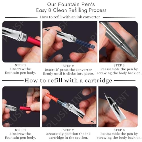 PLUSPOINT Stainless Steel Fountain Pen Stunning Luxury Pen with Metallic Red Finish, Iridium Nib, Pen Gift for Men & Women, Professional, Executive Office, Nice Designer Pens for kids - Image 3