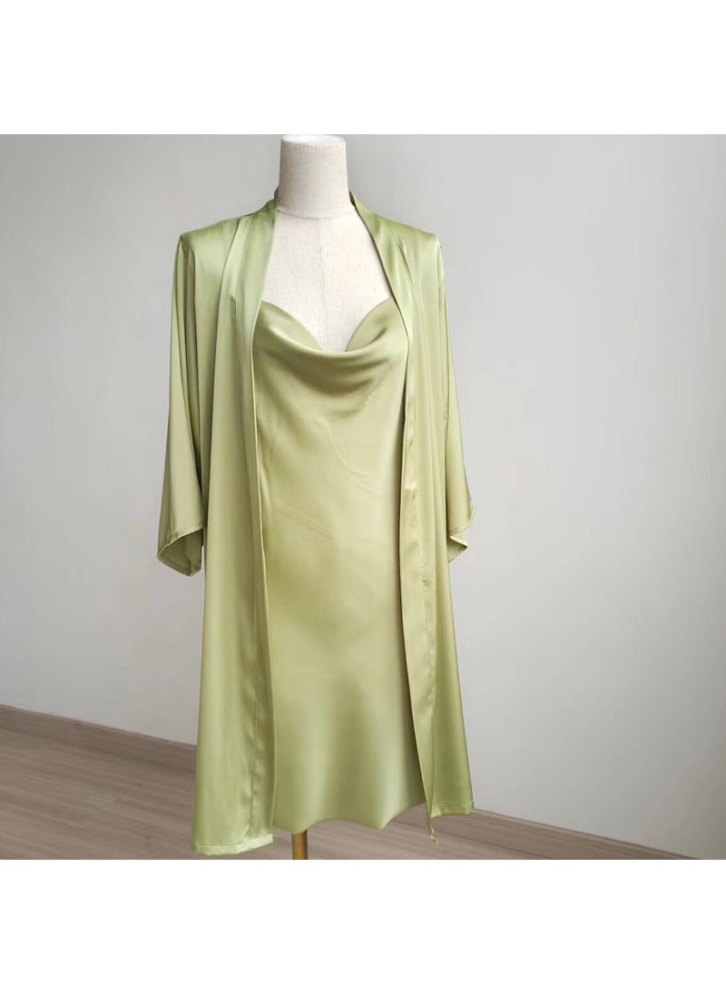 Generic Spring Summer Silk Long-Sleeve Robe Set Champagne  - Image 3