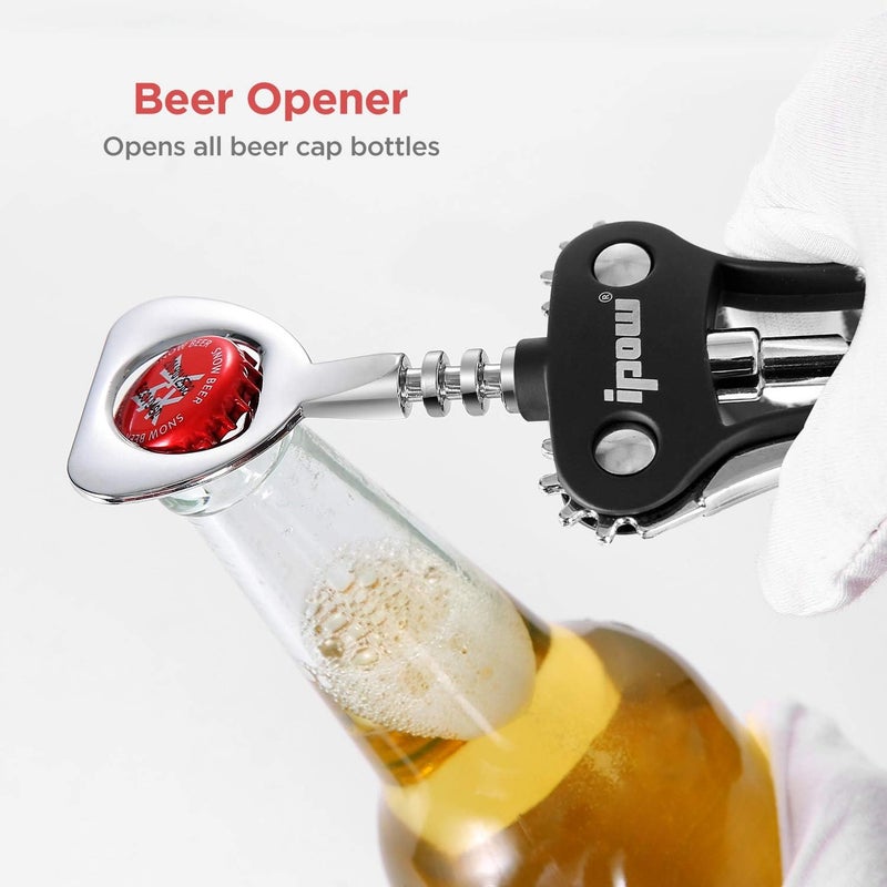 IPOW Wine Opener, Zinc Alloy Wine Bottle Opener, Wing Corkscrew Heavy Duty, Manual Multifunctional Cork Screw for Waiter, Black - Image 3