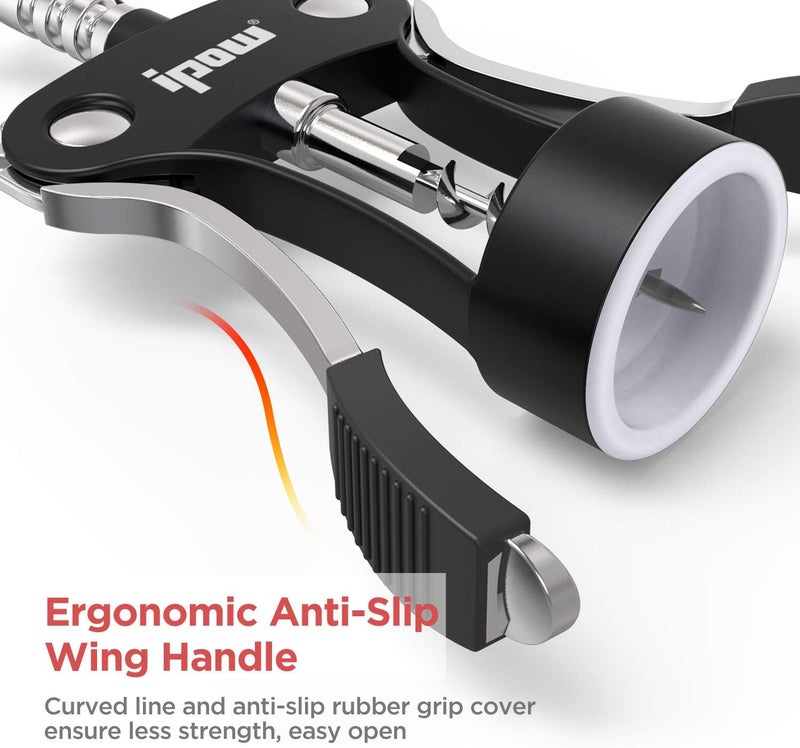 IPOW Wine Opener, Zinc Alloy Wine Bottle Opener, Wing Corkscrew Heavy Duty, Manual Multifunctional Cork Screw for Waiter, Black - Image 5