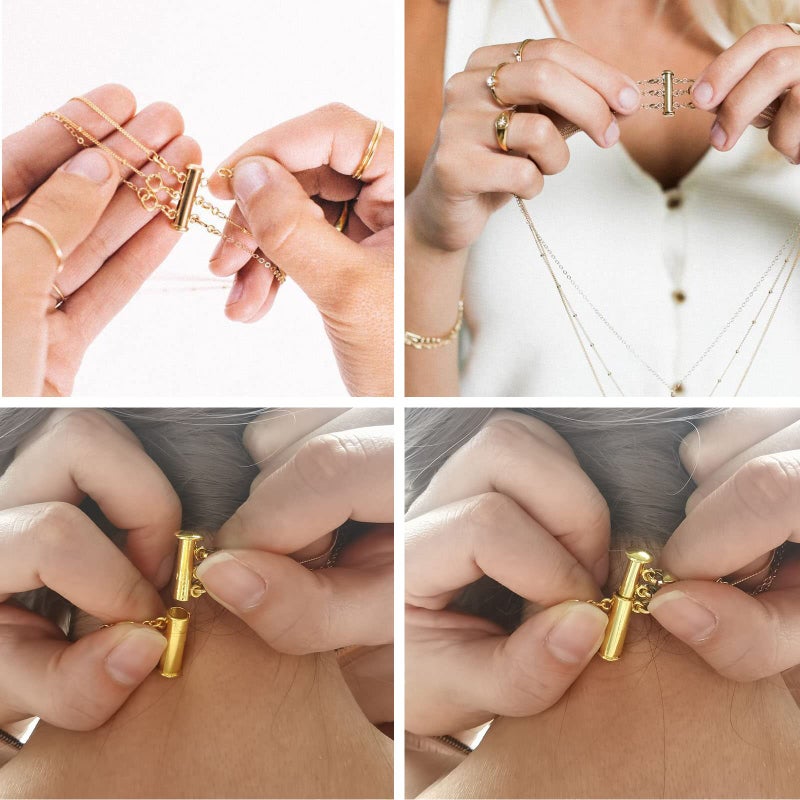 OHINGLT Necklace Layering Clasps Magnetic Slide Lock Clasp Necklace Connector Multi Strands Slide Tube Clasps - Image 5