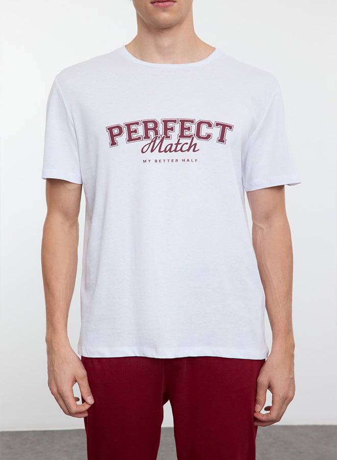 trendyol Men's Ecru - Claret Red Regular Fit Knitted Couple/Double 100% Cotton Pajama Set TMNAW25PT00047 - Image 4