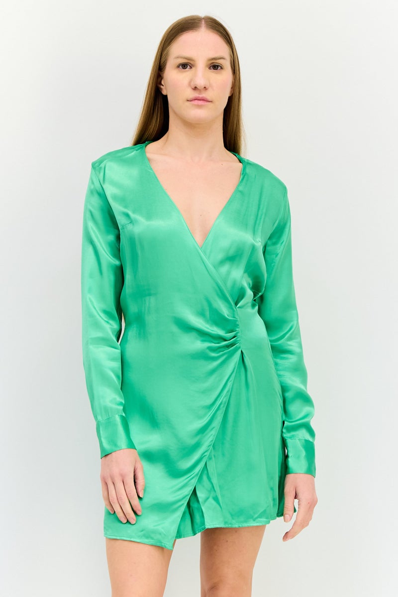 Bershka فستان ميني بسيط للنساء، أخضر - Image 1