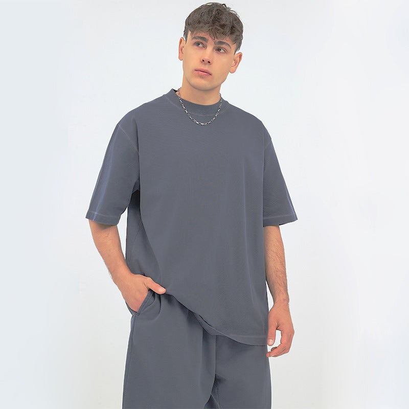 260G Fried Salt Old Washed T-Shirt Cotton Dazzle Dyed White Shoulder Short Sleeve Loose Solid Color Oversize - Image 5