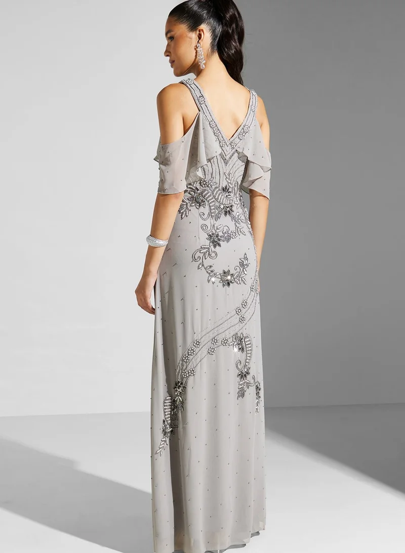 Frock and Frill Embellished V-Neck Dress