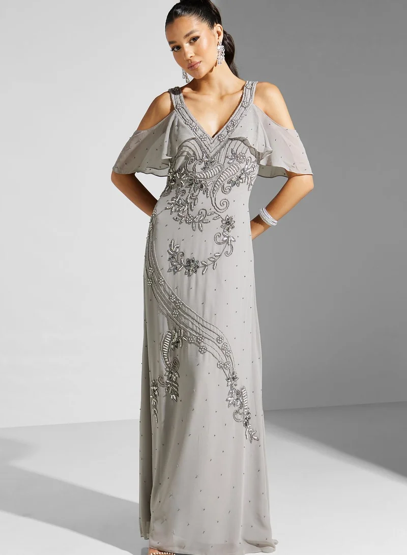 Frock and Frill Embellished V-Neck Dress