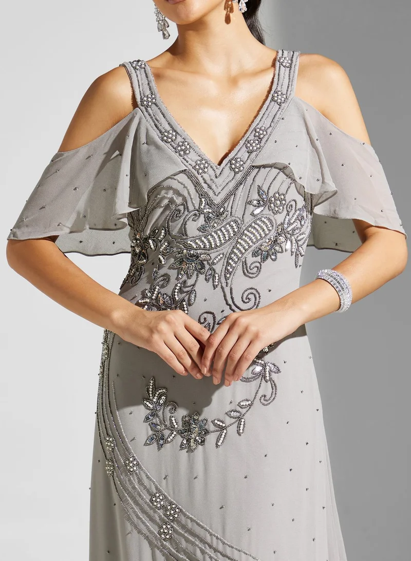Frock and Frill Embellished V-Neck Dress