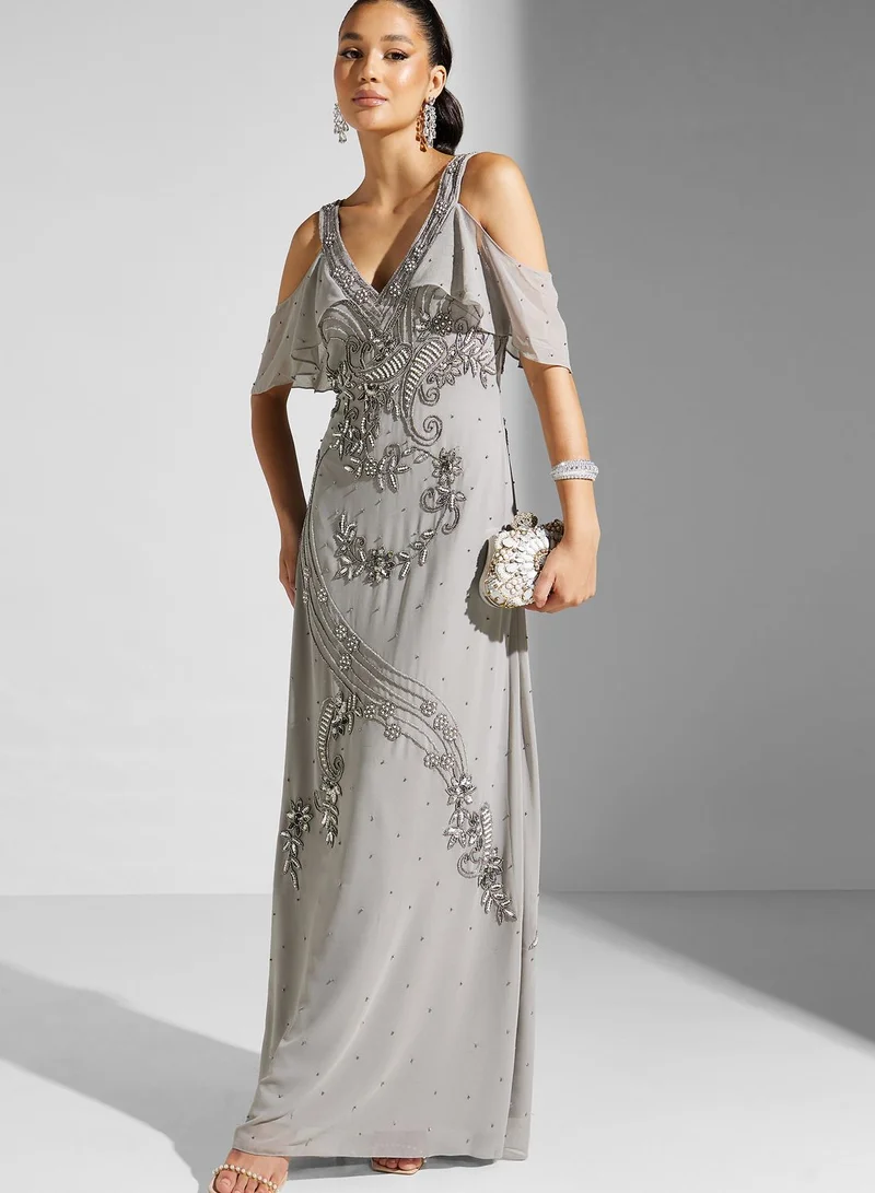 Frock and Frill Embellished V-Neck Dress