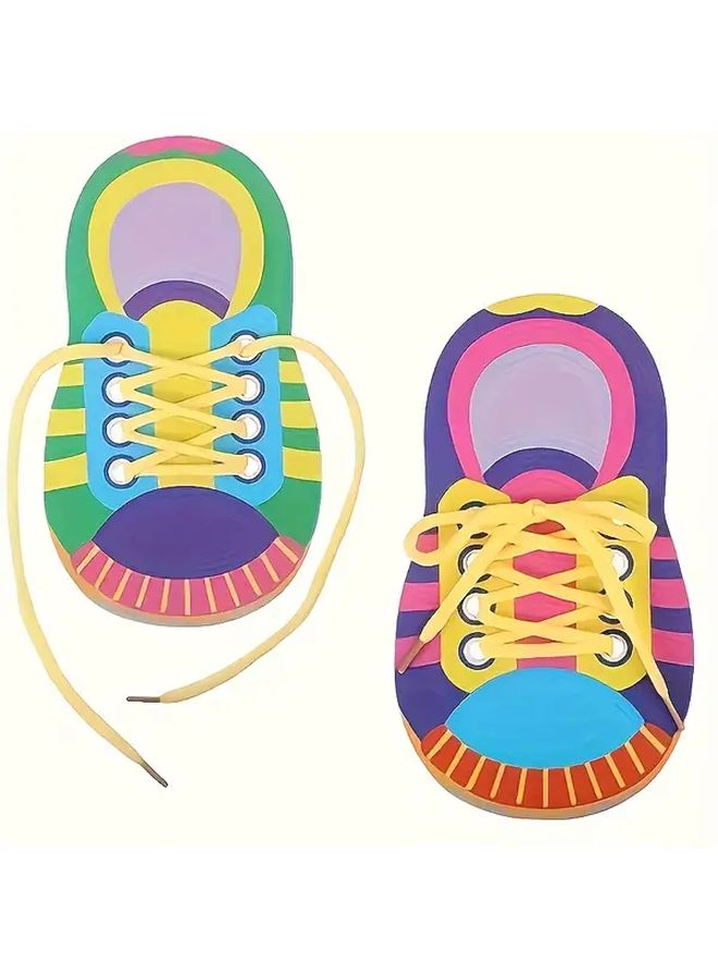 Wooden Shoelace Tying Practice Cards Set of 2 Early Education Teaching Toy - Image 5