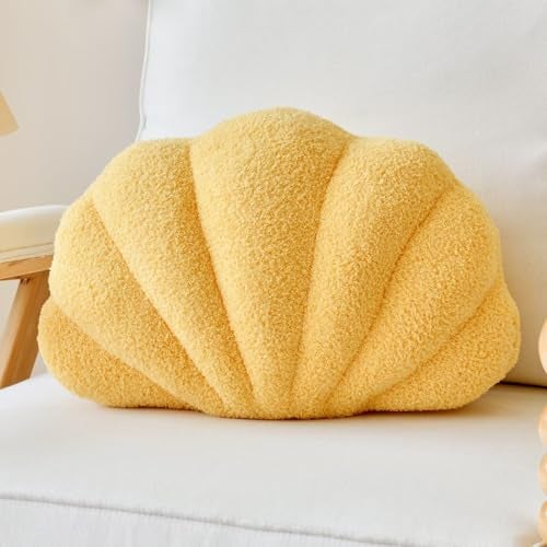 Lfsaaj Yellow Seashell Throw Pillows Shell Shaped Throw Pillows 13 Inch Soft Home Decorative Pillow Plush Cushion for Bed Couch Living Sofa Room Decor Accent Throw Pillow