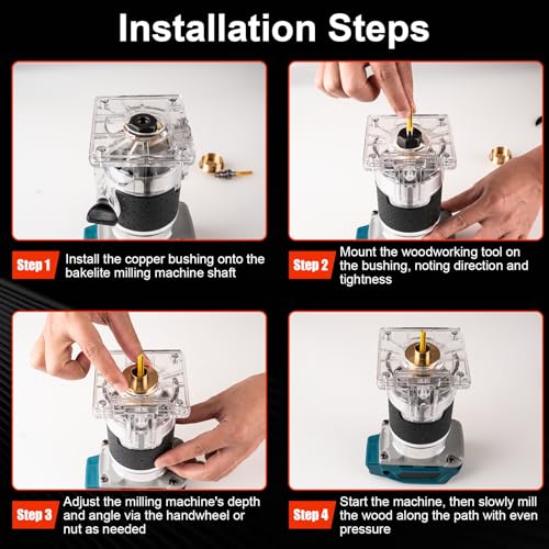 Rpeconu 11Pcs Brass Router Bushing Guide Set, Router Template Guide with Lock Nut Adapter, Compatible with Porter Cable Style Router Sub-Bases, for Dovetailing, Cut Out Work & Woodworking Router Accessories - Image 5