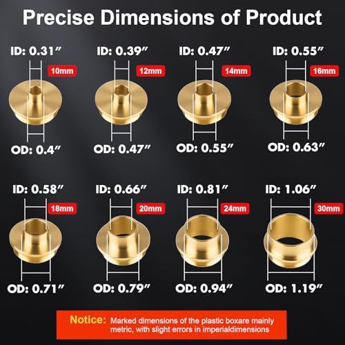 Rpeconu 11Pcs Brass Router Bushing Guide Set, Router Template Guide with Lock Nut Adapter, Compatible with Porter Cable Style Router Sub-Bases, for Dovetailing, Cut Out Work & Woodworking Router Accessories - Image 3