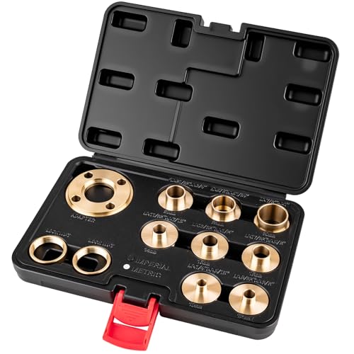 Rpeconu 11Pcs Brass Router Bushing Guide Set, Router Template Guide with Lock Nut Adapter, Compatible with Porter Cable Style Router Sub-Bases, for Dovetailing, Cut Out Work & Woodworking Router Accessories - Image 1
