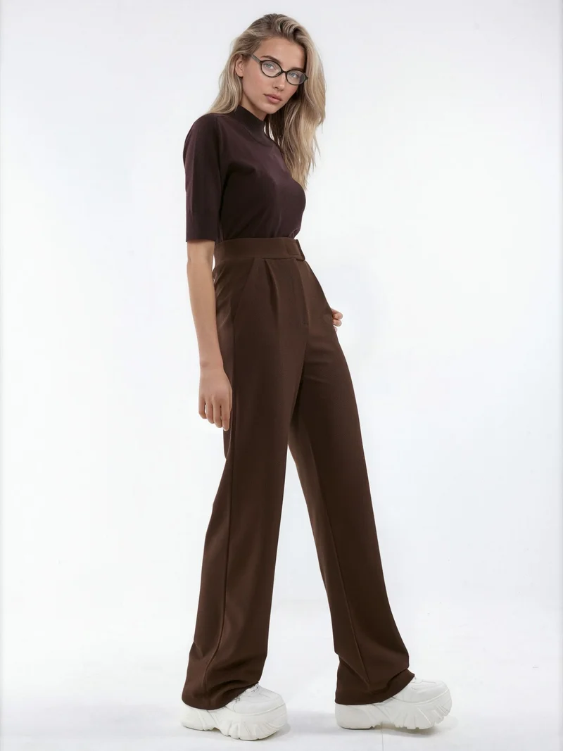 Hiccup Coffee Brown Women's Stretch Palazzo Pants with Velcro Closure for Women | Best Price UAE