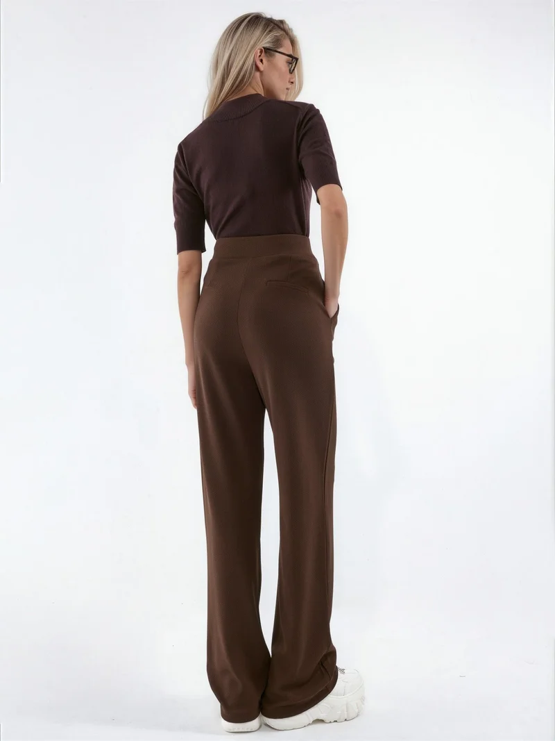 Hiccup Coffee Brown Women's Stretch Palazzo Pants with Velcro Closure for Women | Best Price UAE