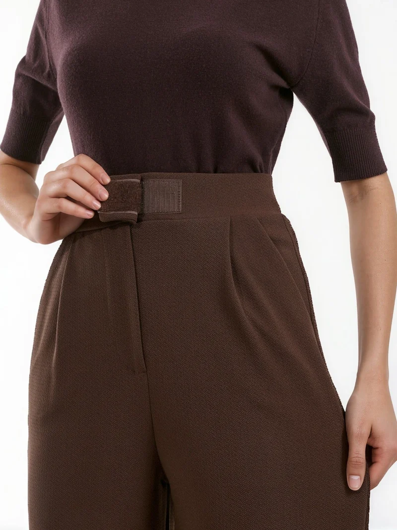 Hiccup Coffee Brown Women's Stretch Palazzo Pants with Velcro Closure for Women | Best Price UAE
