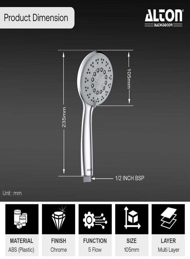 ALTON SHR22355 ABS, 4-INCH, 5-Function Hand Shower With 1.5 Meter Hose Pipe And Wall Hook, Silver - Image 3