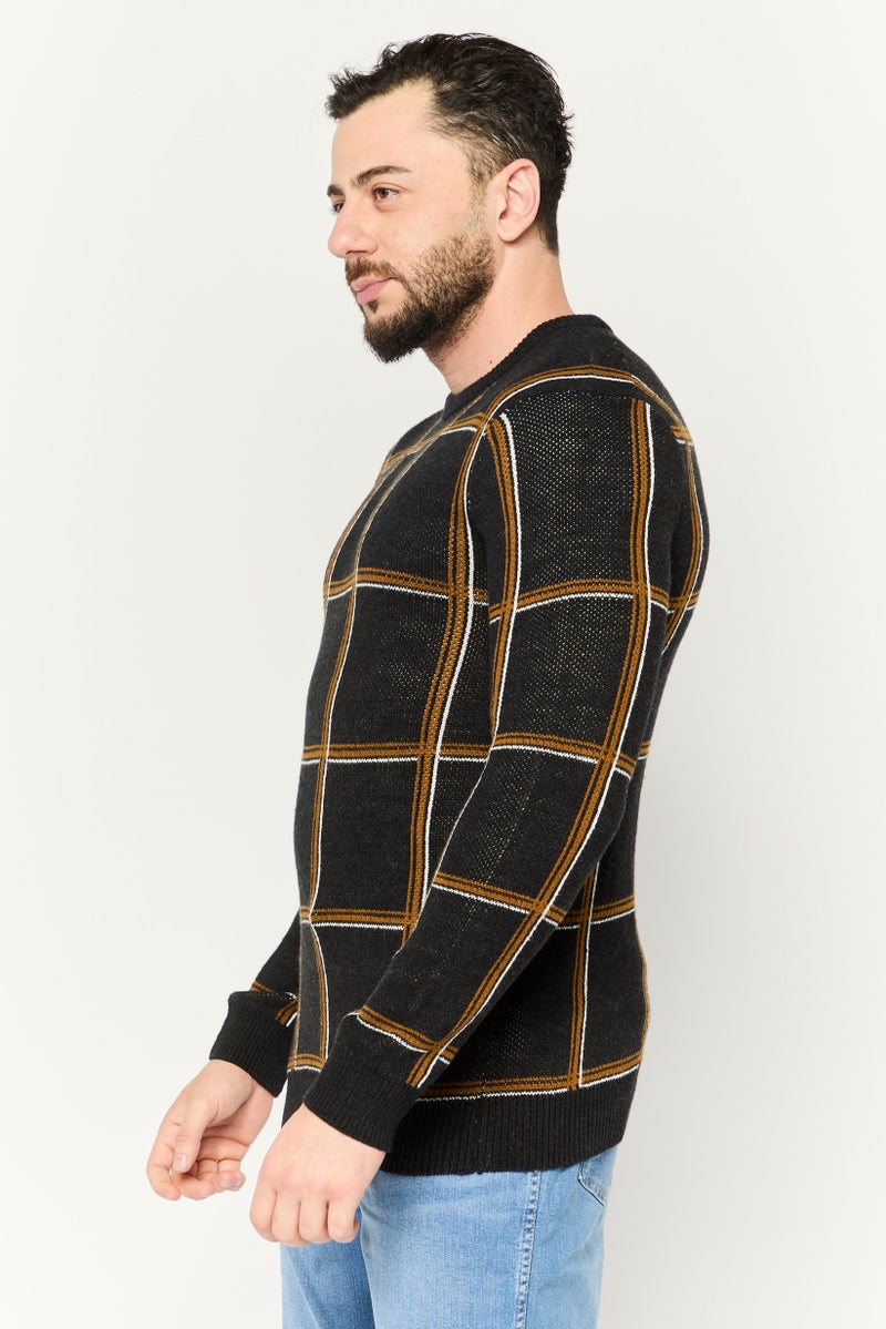 PERRY ELLIS Men Crew Neck Plaid Sweater, Multicolor - Image 3