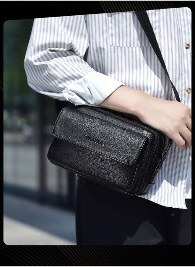 WEIXIER Men Retro Chest Bag PU Lether Water-Repellent and Wear-resistant Crossbody Bag with Adjustable Straps  - Image 2