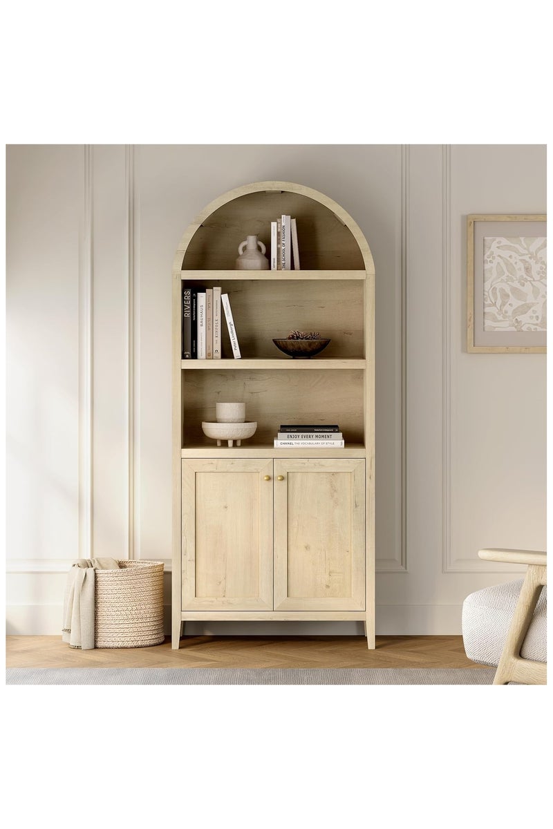 Chogori 71" Tall Arched Bookcase, 5-Tier Arched Storage Display Cabinet with Doors and Adjustable Shelves, Modern Farmhouse Bookshelf Kitchen Pantry Cabinets for Living Room Home Office, Light Oak - Image 1