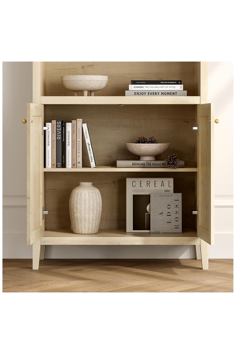 Chogori 71" Tall Arched Bookcase, 5-Tier Arched Storage Display Cabinet with Doors and Adjustable Shelves, Modern Farmhouse Bookshelf Kitchen Pantry Cabinets for Living Room Home Office, Light Oak - Image 2