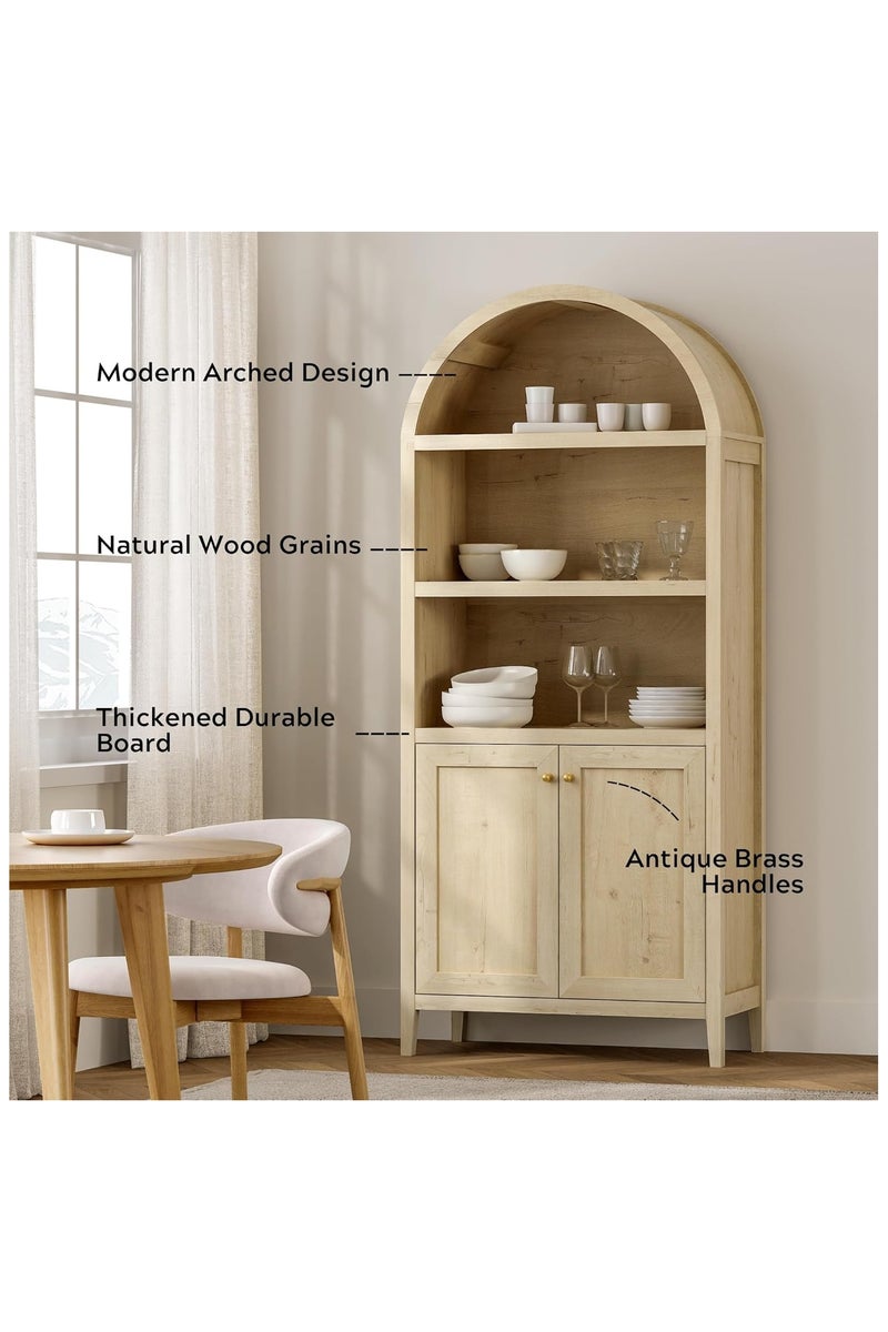 Chogori 71" Tall Arched Bookcase, 5-Tier Arched Storage Display Cabinet with Doors and Adjustable Shelves, Modern Farmhouse Bookshelf Kitchen Pantry Cabinets for Living Room Home Office, Light Oak - Image 4