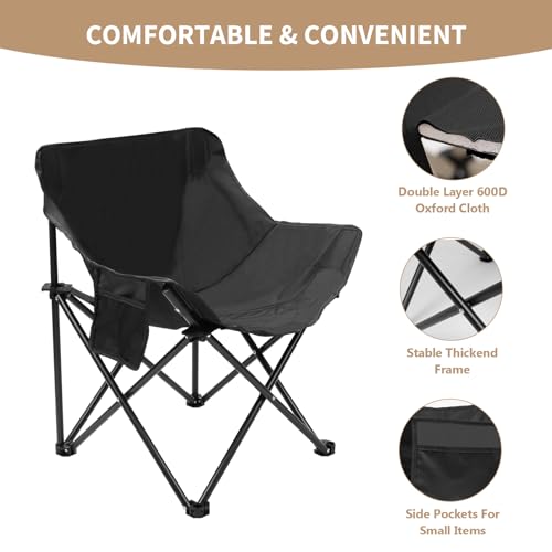 aledaras Portable Folding Chair for Sauna, Fast Folding Chair with Carry Bag and Side Pocket Chairs for Adults, Carry Chair for Camping, Tailgates, Beach, and Sports(Black) - Image 4