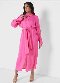 Button Detail Belted Dress