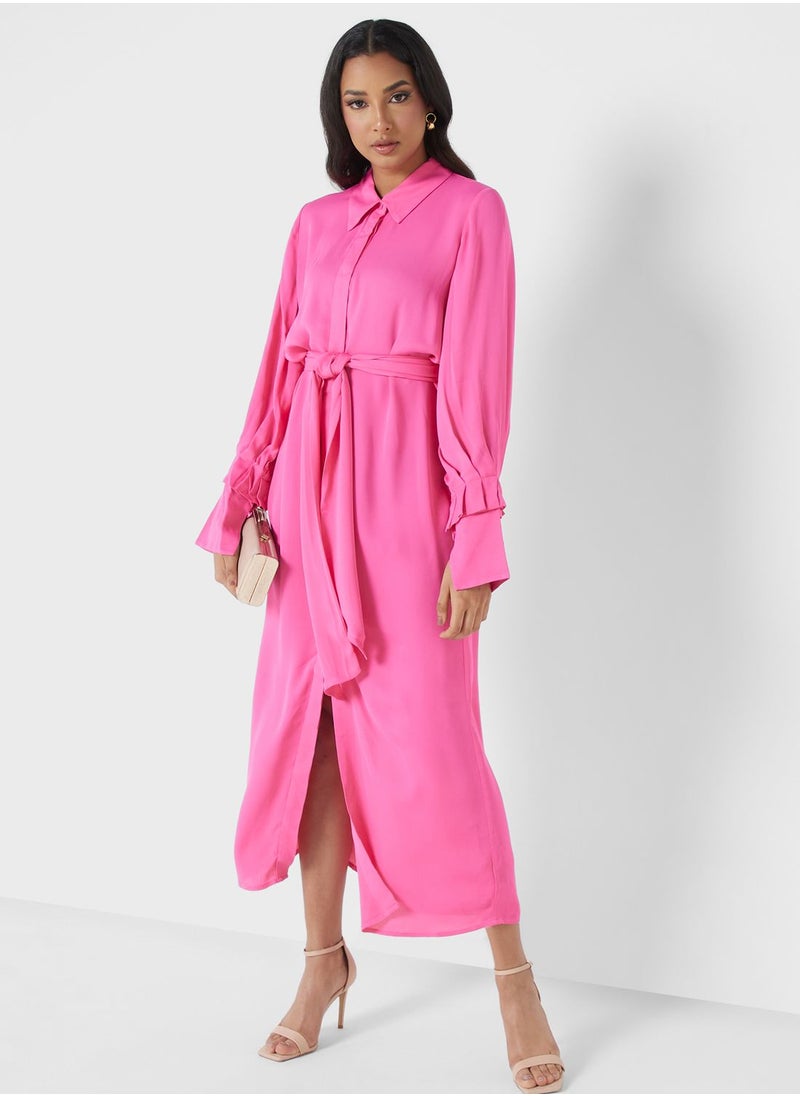 Cmeo collective - Button Detail Belted Dress - Image 1