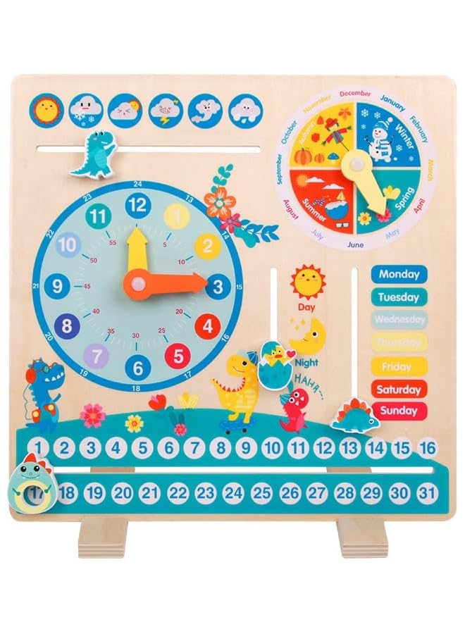 IAF Wooden Toys Kids Clock - Wooden Toy for 3-4YearYear Olds - Unique Learning Toy for Toddlers Learn About Seasons, Months, Days of Week, Time Telling - Educational&Fun Gifts for Boys&Girls - Image 1
