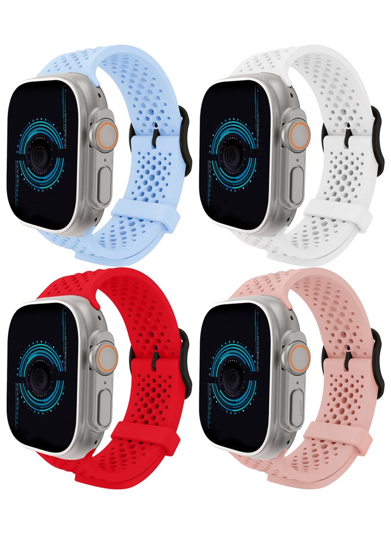 CATANES 4Packs 49mm/45mm/44mm/ Sport Silicone Watch Band Compatible with Apple Watch Series 9/8/7/6/5/4/3/2/1 & SE – Breathable Soft Strap with Buckle - Image 2