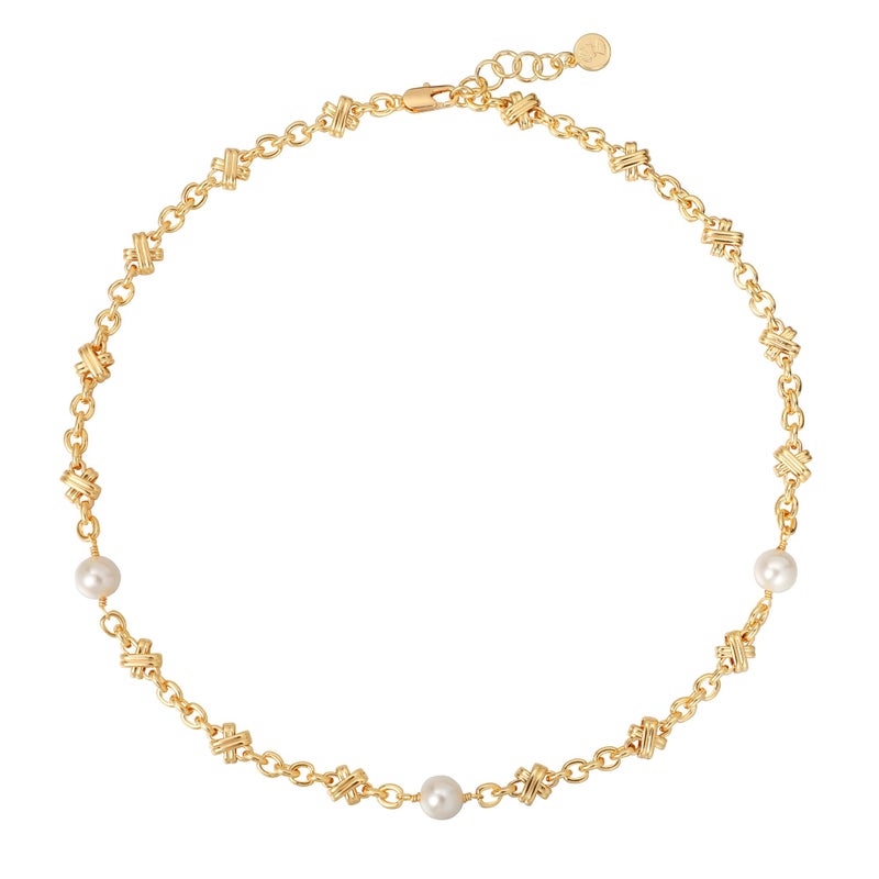MTMY Beaded Necklaces for Women 14K Gold Plated Dainty Colorful Green/Rose Beaded Pearl Choker Necklace Delicate Boho Choker Necklace Jewelry Gift (Cross pearl) - Image 1