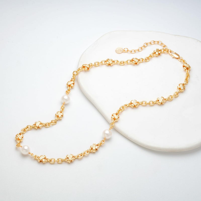 MTMY Beaded Necklaces for Women 14K Gold Plated Dainty Colorful Green/Rose Beaded Pearl Choker Necklace Delicate Boho Choker Necklace Jewelry Gift (Cross pearl) - Image 5