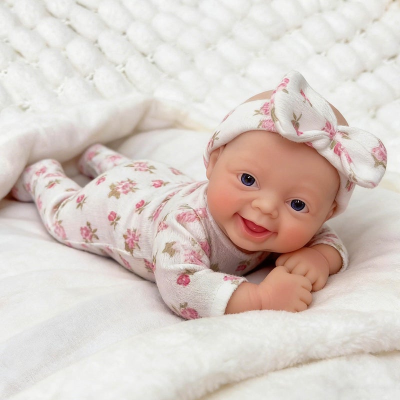 Mire & Mire Reborn Baby Dolls 7 "Girl Open Eyes Smile Full Silicone Mini Baby Doll with Feeding Accessories-A - Image 3