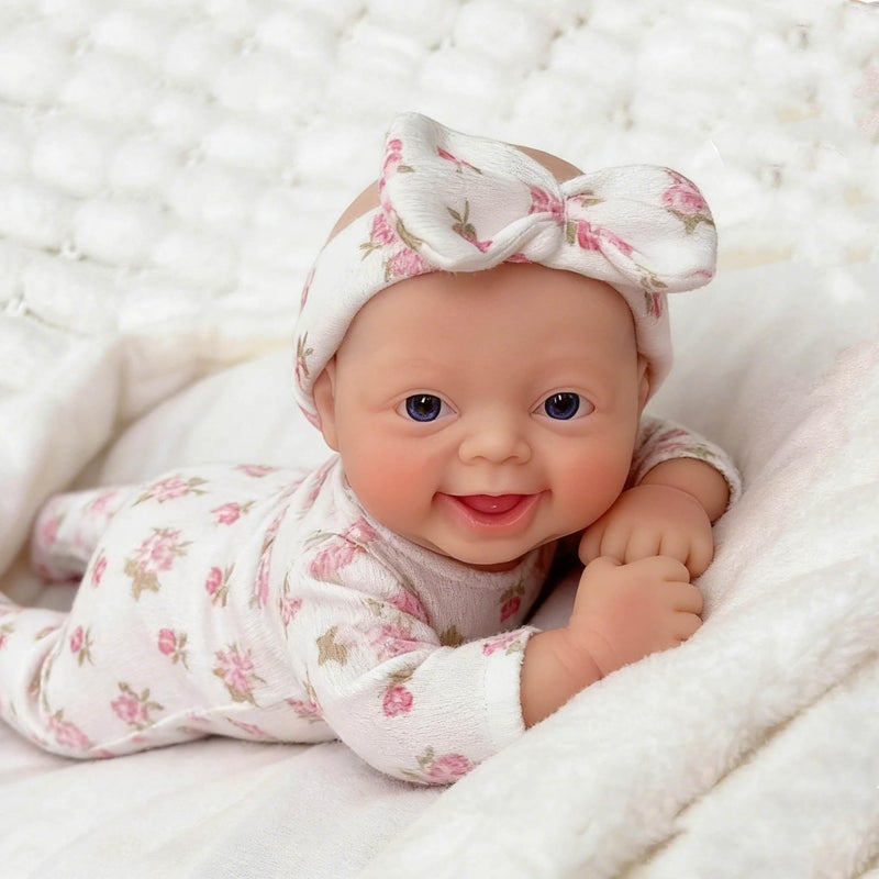 Mire & Mire Reborn Baby Dolls 7 "Girl Open Eyes Smile Full Silicone Mini Baby Doll with Feeding Accessories-A - Image 1