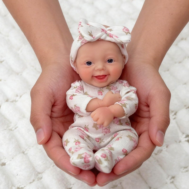 Mire & Mire Reborn Baby Dolls 7 "Girl Open Eyes Smile Full Silicone Mini Baby Doll with Feeding Accessories-A - Image 2
