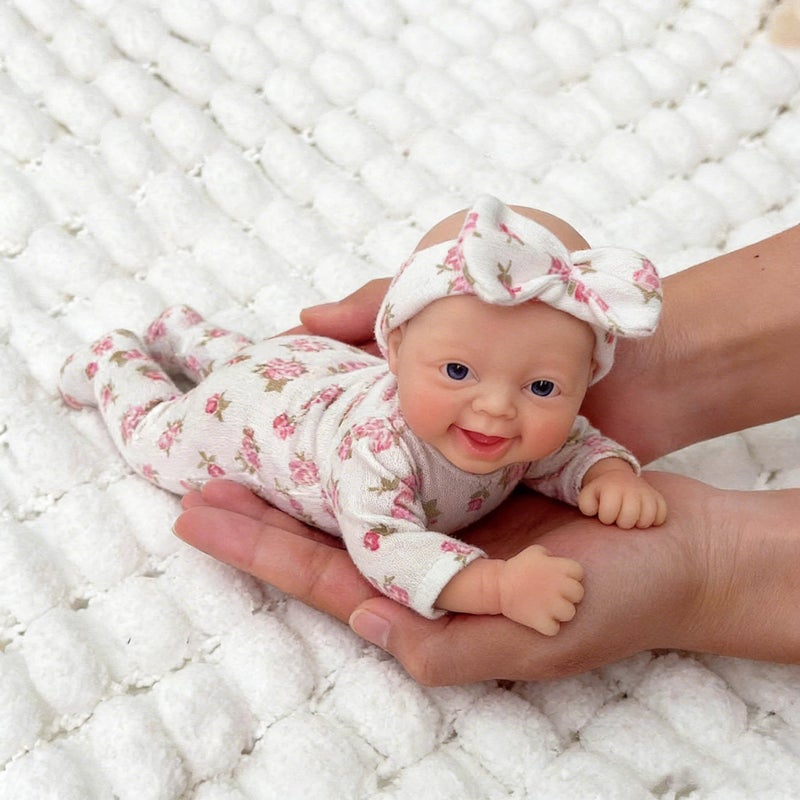 Mire & Mire Reborn Baby Dolls 7 "Girl Open Eyes Smile Full Silicone Mini Baby Doll with Feeding Accessories-A - Image 5
