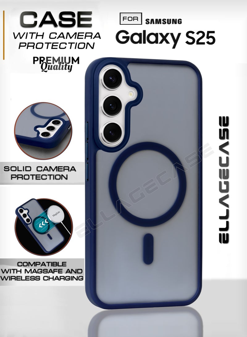 ELLAGECASE Blue Stylish Case for Samsung Galaxy S25, Solid Camera Protection, Shockproof, Enhanced Protection, Compatible with MagSafe and Wireless Charging - Image 1