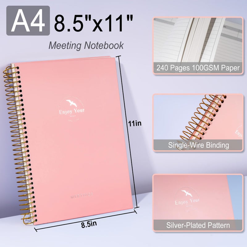 FLYING EAGLE Meeting Notebook for Work with Action Items 240 pages Meeting Planner Organizer for Office Meeting Agenda Book Spiral Meeting Notes Notebook for Women Men, A4 Pink - Image 5