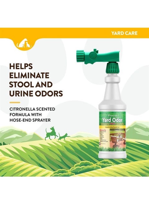 – Yard Odor Eliminator Plus Citronella Spray – Eliminate Stool and Urine Odors from Lawn and Yard – Designed for Use on Grass, Patios, Gravel, Concrete & More – 32oz with Hose Nozzle