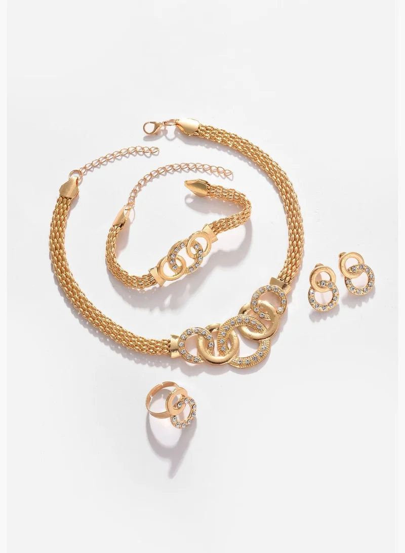 SOHI Gold Plated Designer Stone Necklace, Earrings, Bracelet and Ring Set