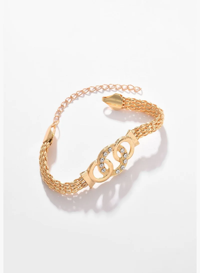 SOHI Gold Plated Designer Stone Necklace, Earrings, Bracelet and Ring Set