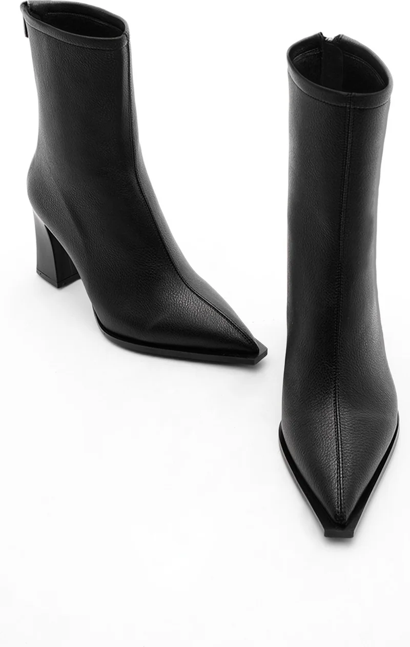 MARJIN Women's High Heel Boots Pointed Toe Back Zipper Thick Heel Kikas