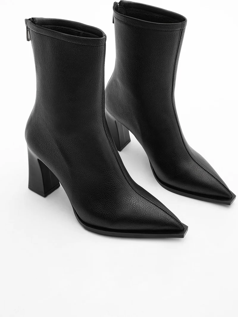 MARJIN Women's High Heel Boots Pointed Toe Back Zipper Thick Heel Kikas